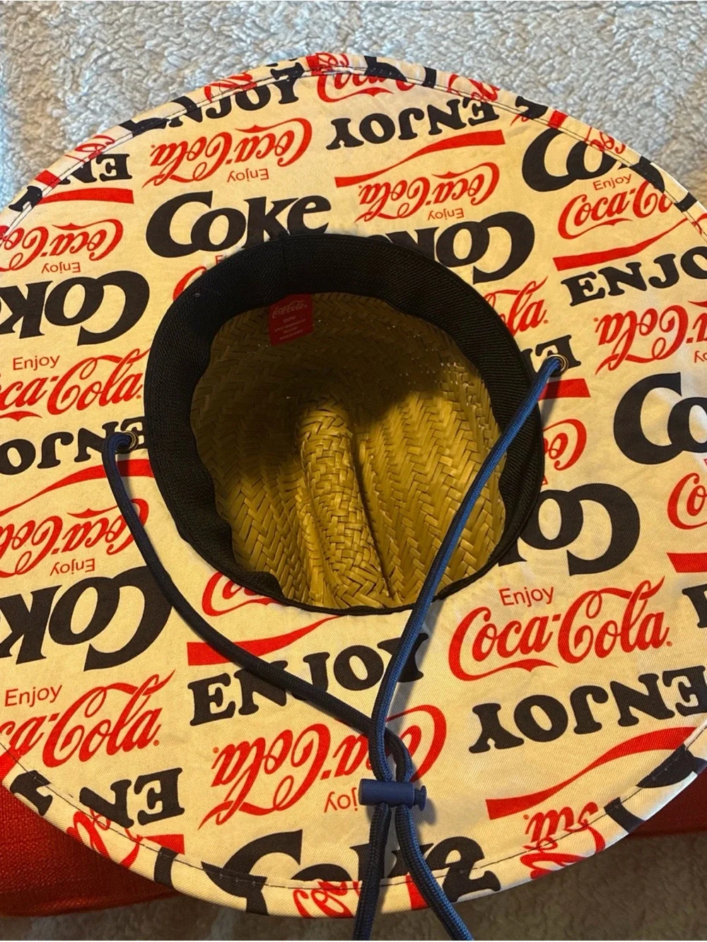 Coca-Cola Branded Straw Sun Hat - Natural Straw with Red & Blue Accents